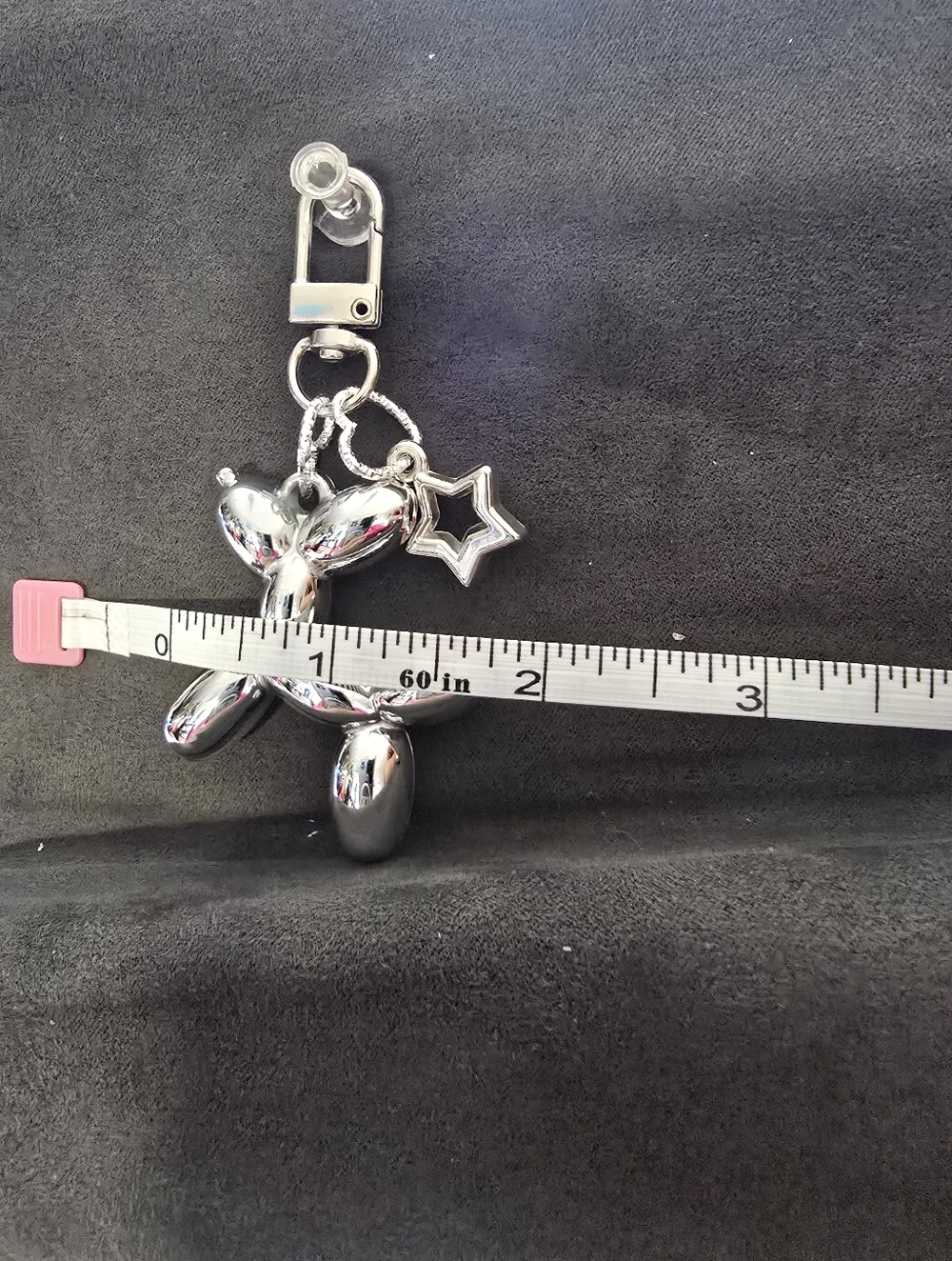 #2024 🧜‍♀NEW SILVER PUFFY BALLOON DOG PURSE CHARM with Star & 2 Hearts 3.25"x2" - Picture 5 of 14